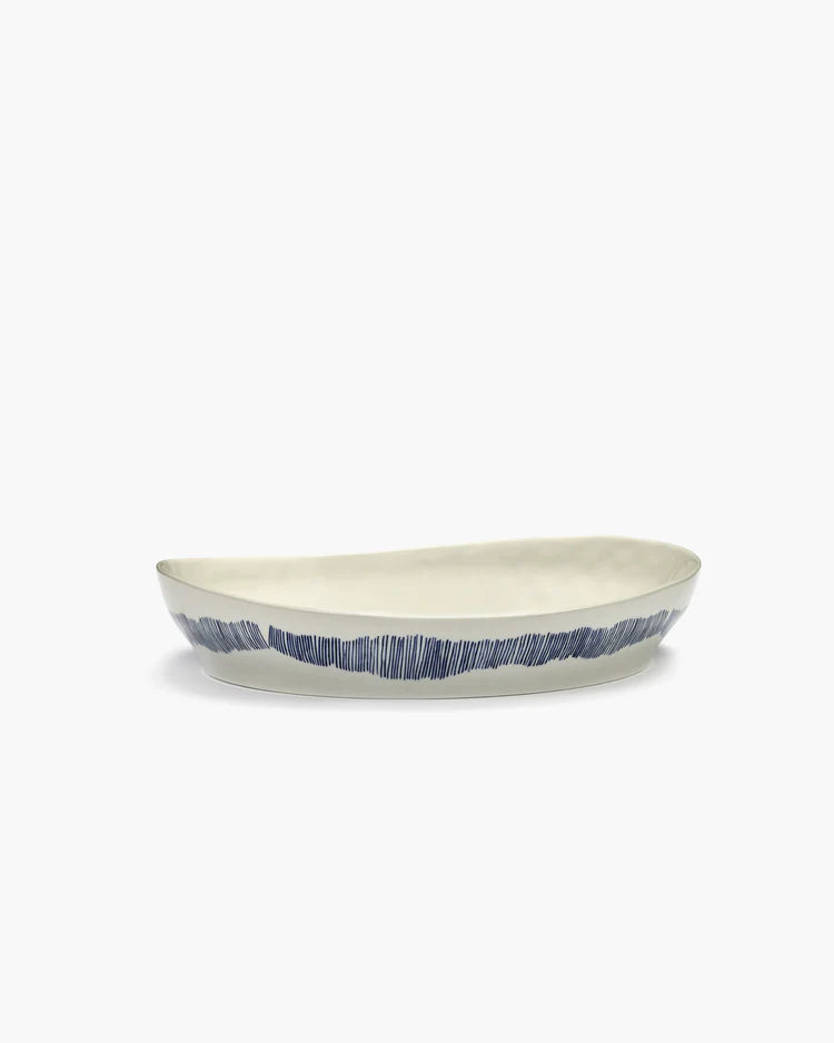 Serving Bowl 30cm Small White Stripes Blue Feast