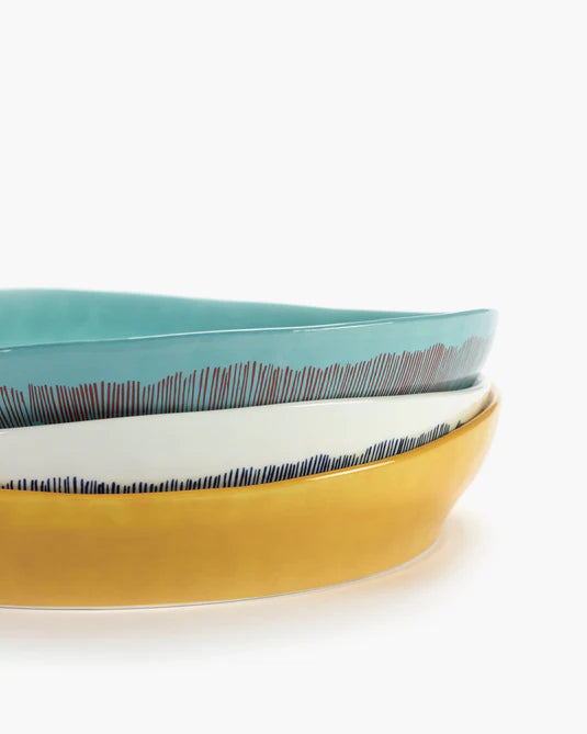 Serving Bowl 36cm Medium Azure Stripes Red Feast