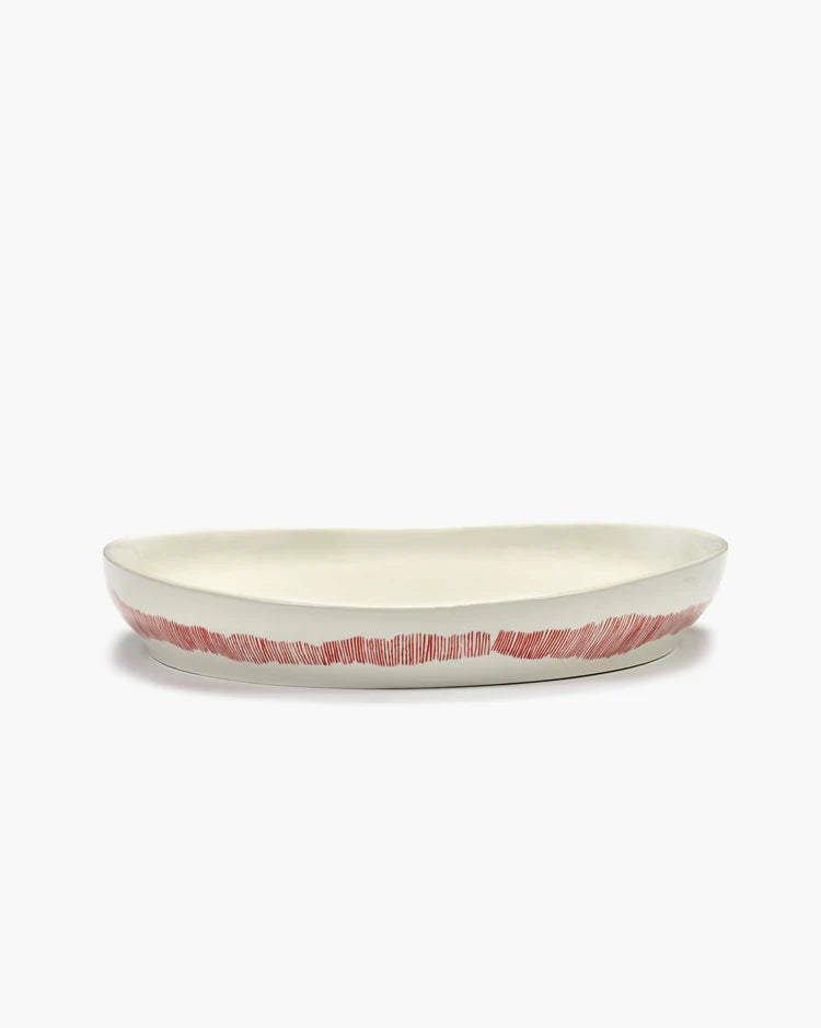 Serving Bowl 36cm Medium White Stripes Red Feast