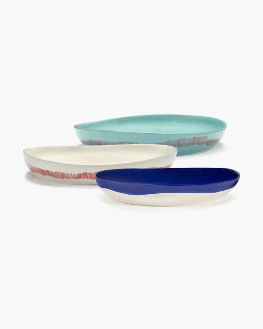 Serving Bowl 36cm Medium White Stripes Red Feast