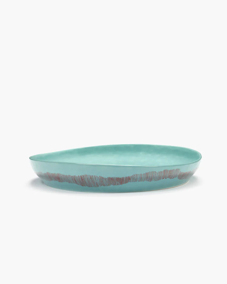 Serving Bowl 36cm Medium Azure Stripes Red Feast
