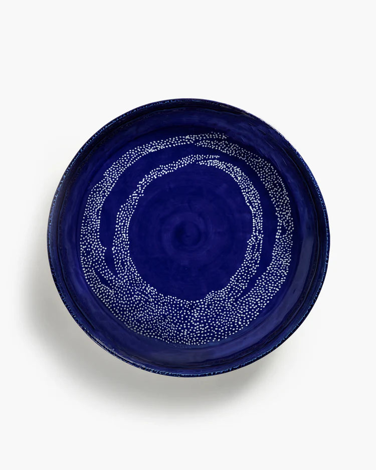 Serving Bowl 36cm Medium Dark Blue White Feast