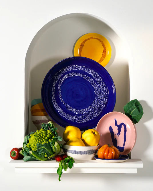 Serving Bowl 36cm Medium Dark Blue White Feast