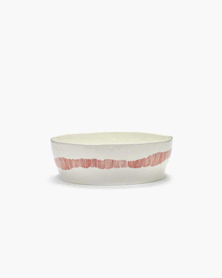Salad Bowl 28.5cm White Stripes Red Feast