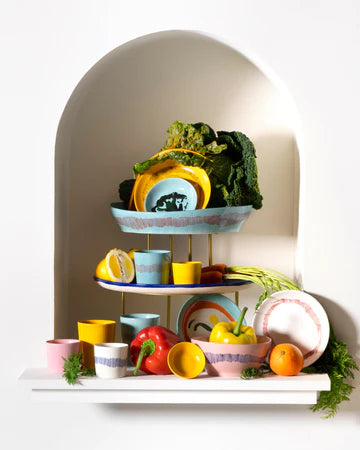 Salad Bowl 28.5cm White Stripes Blue Feast