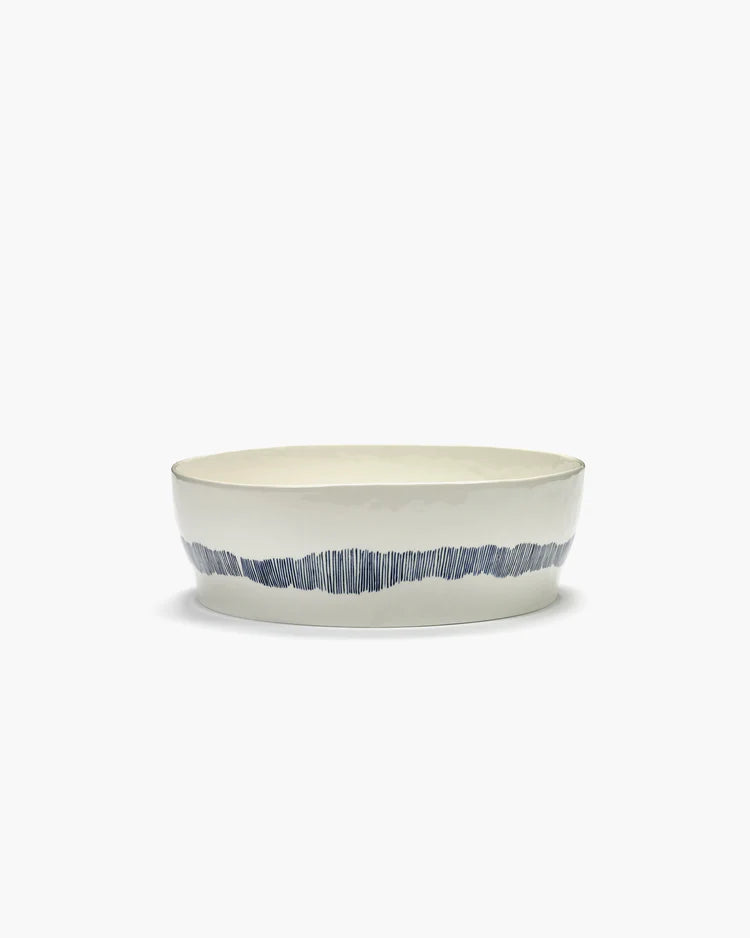 Salad Bowl 28.5cm White Stripes Blue Feast