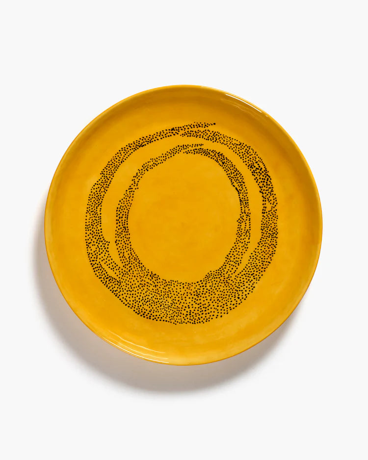Serving Plate 35cm Small Yellow Dots Black Fest