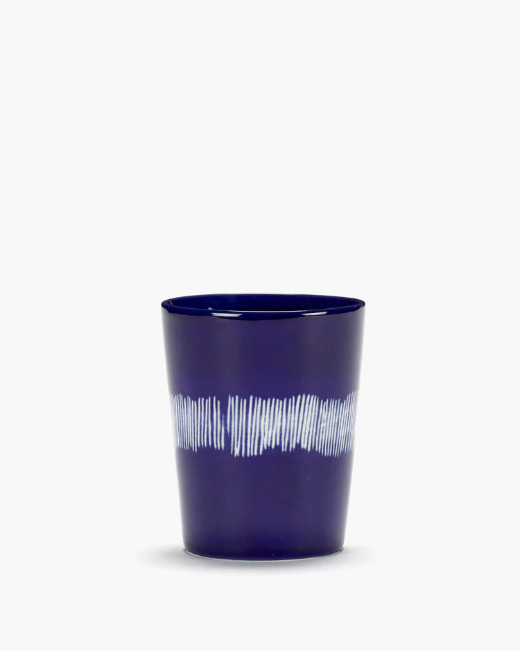 TEA CUP 33cl DARK BLUE — STRIPES WHITE