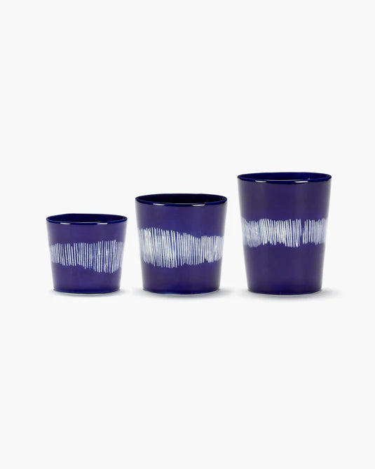 TEA CUP 33cl DARK BLUE — STRIPES WHITE