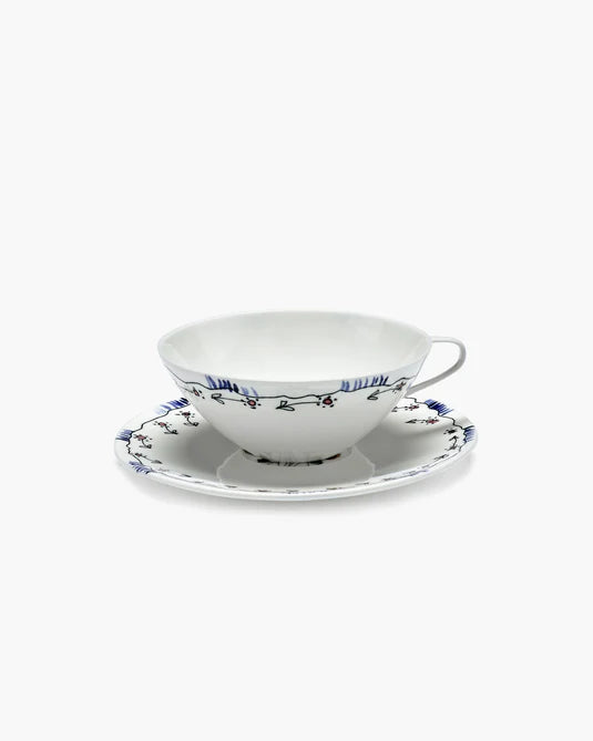 Midnight Flowers Tea Cup + Saucer Anemone Milk