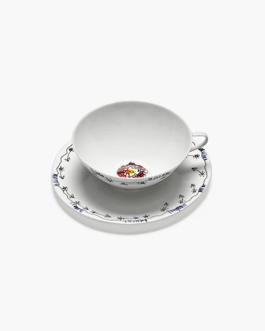Midnight Flowers Tea Cup + Saucer Anemone Milk