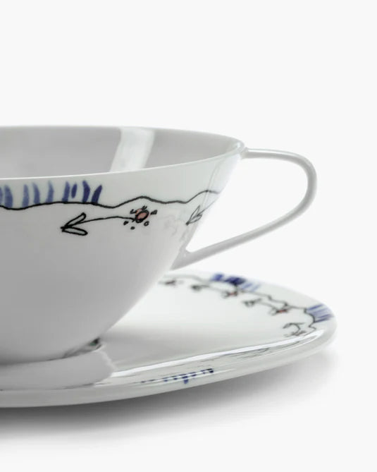 Midnight Flowers Tea Cup + Saucer Anemone Milk