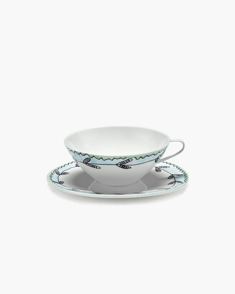 Midnight Flowers Tea Cup + Saucer Anemone Milk