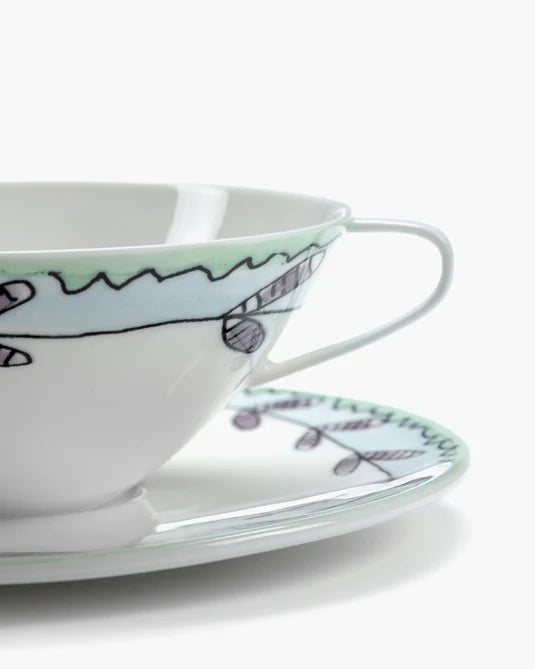 Midnight Flowers Tea Cup + Saucer Anemone Milk