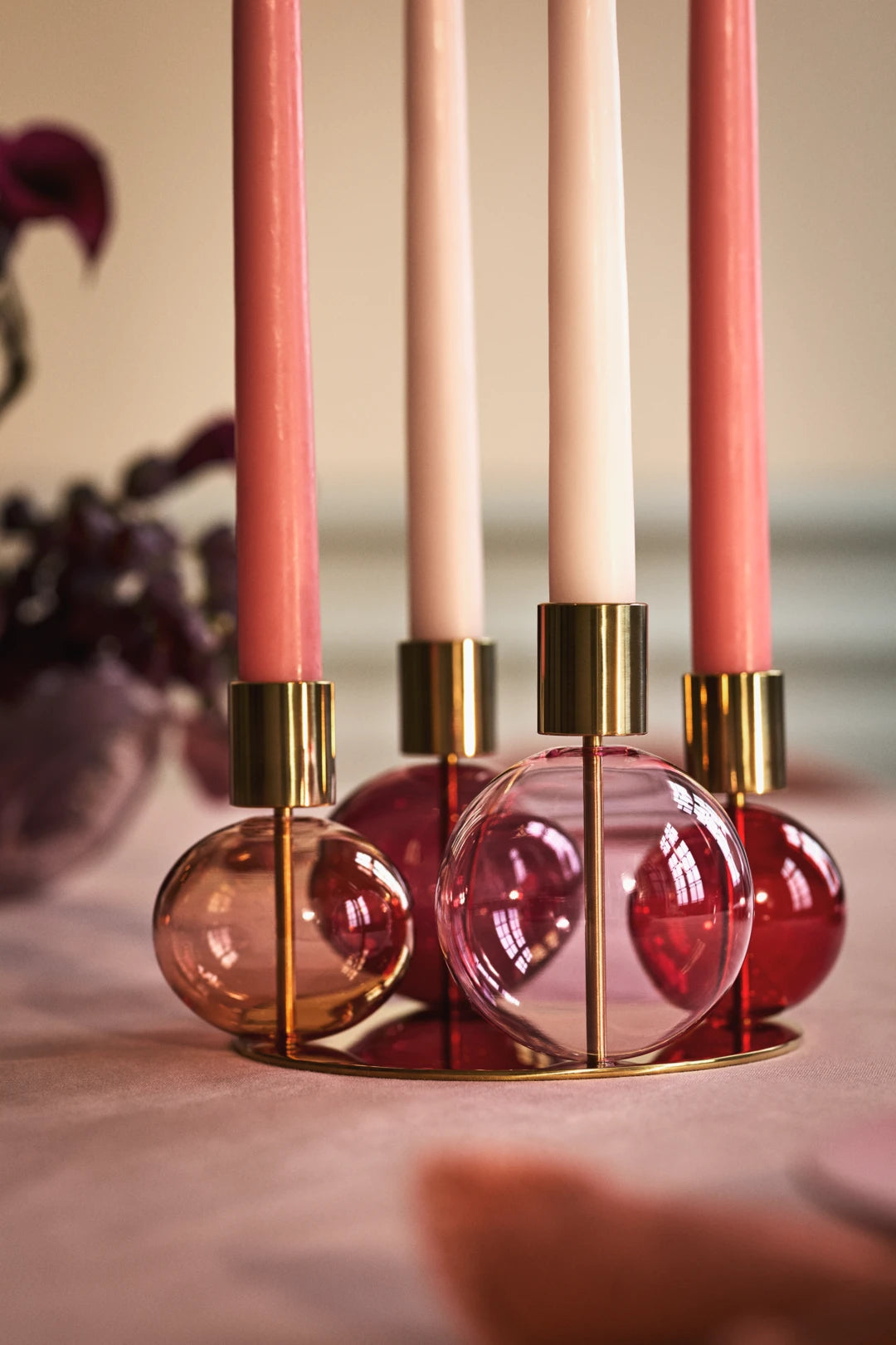 Bubble 4-Armed Candle Holder 17.5 cm diam Pink/red