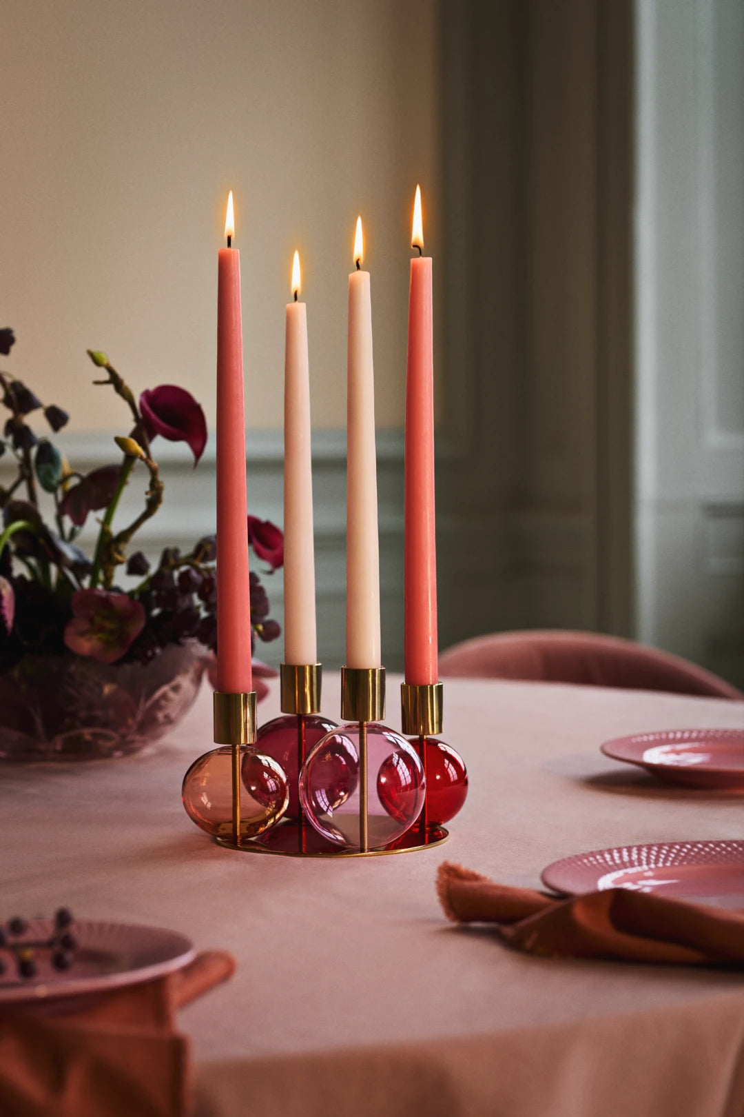 Bubble 4-Armed Candle Holder 17.5 cm diam Pink/red