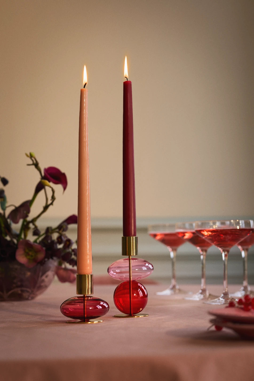 Bubble Candle holder H8 cm / 3.1 in pink/red