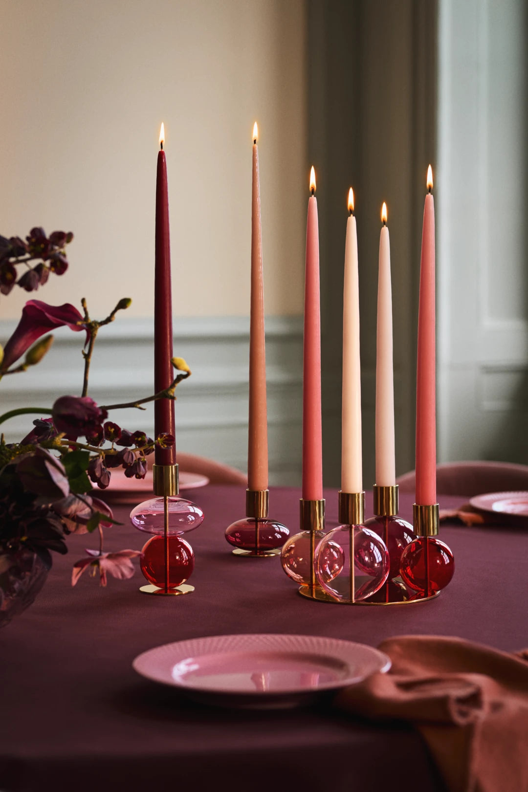 Bubble Candle holder H8 cm / 3.1 in pink/red
