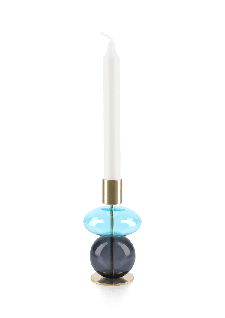 Bubble Candle holder H14 cm - Blue, Light blue/Smoke