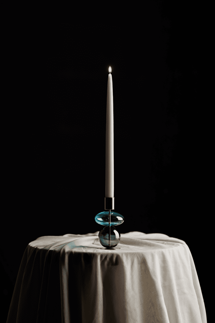 Bubble Candle holder H14 cm - Blue, Light blue/Smoke