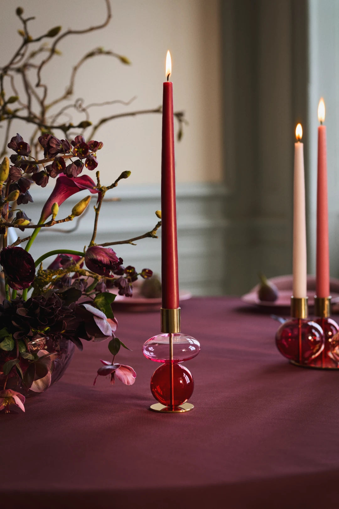 Bubble Candle holder H14 cm / 5.5 in pink/red