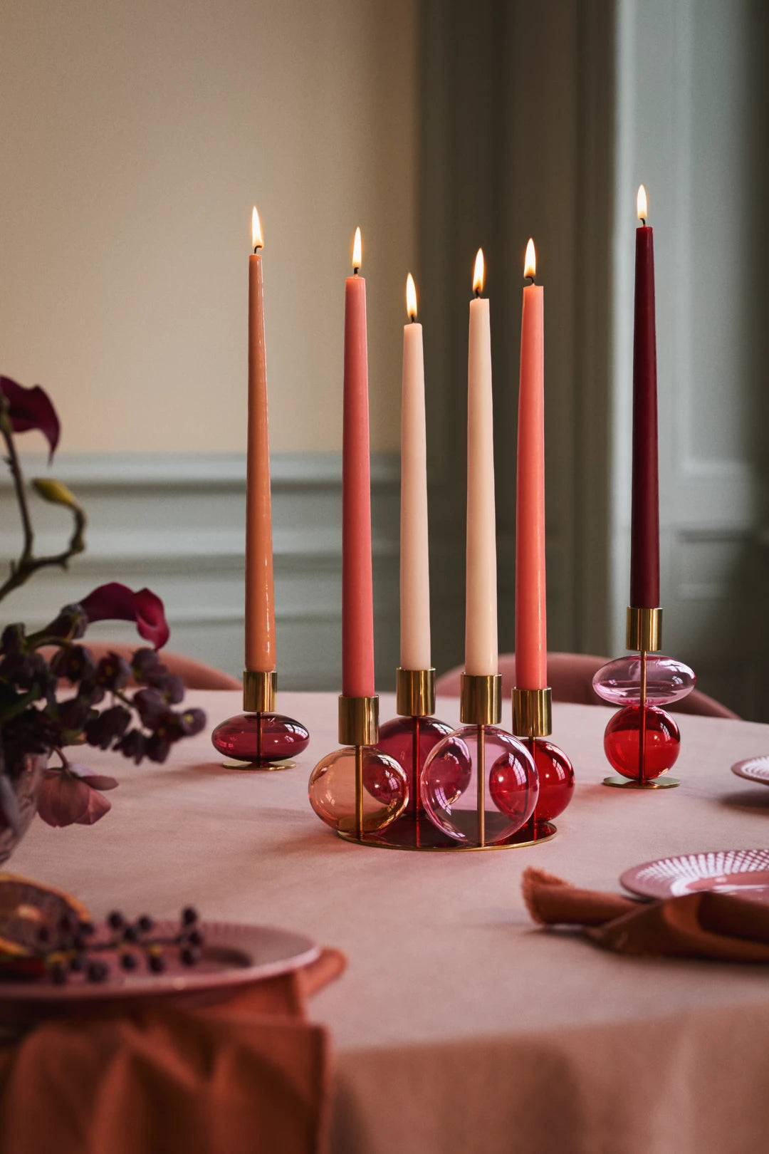 Bubble Candle holder H14 cm / 5.5 in pink/red