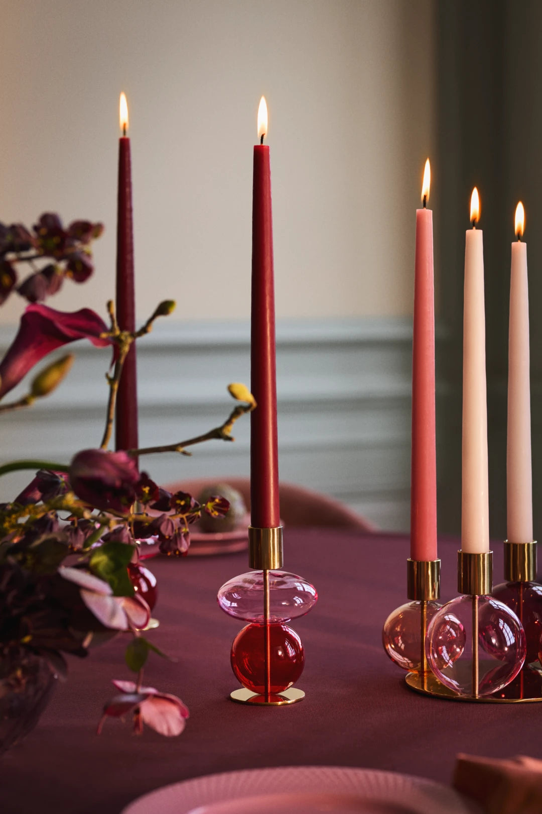 Bubble Candle holder H14 cm / 5.5 in pink/red