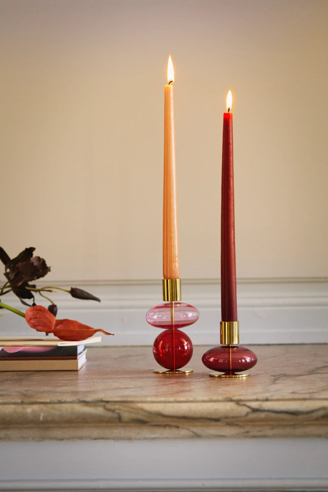 Bubble Candle holder H14 cm / 5.5 in pink/red
