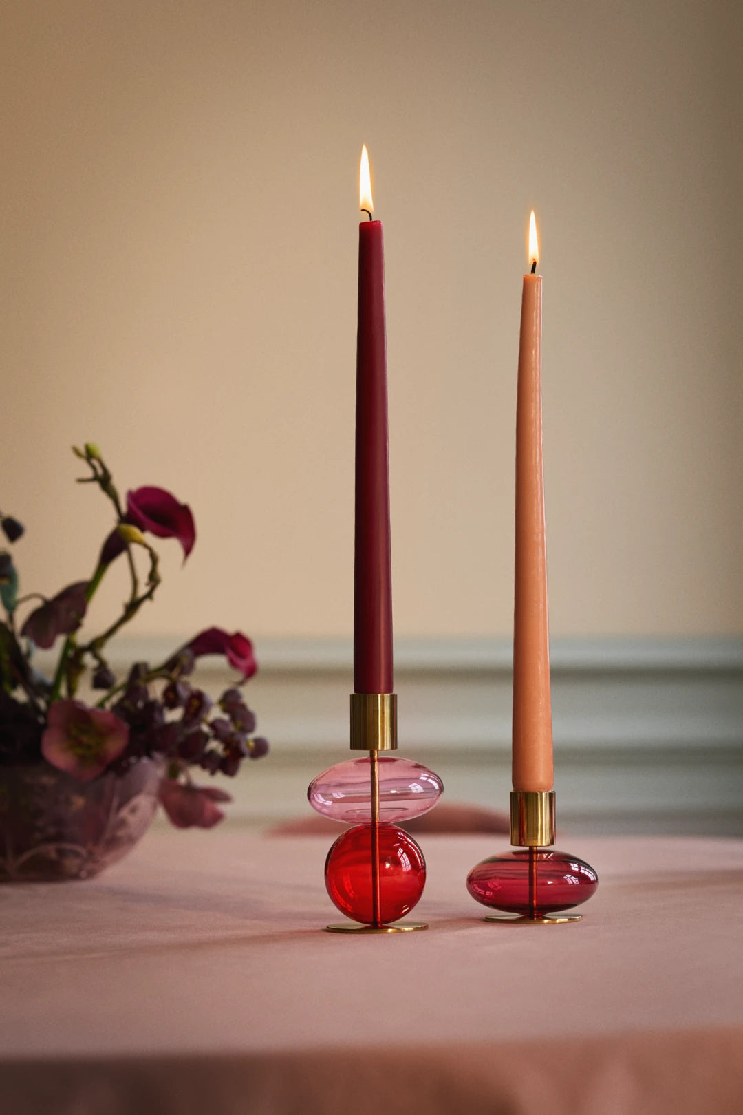 Bubble Candle holder H14 cm / 5.5 in pink/red