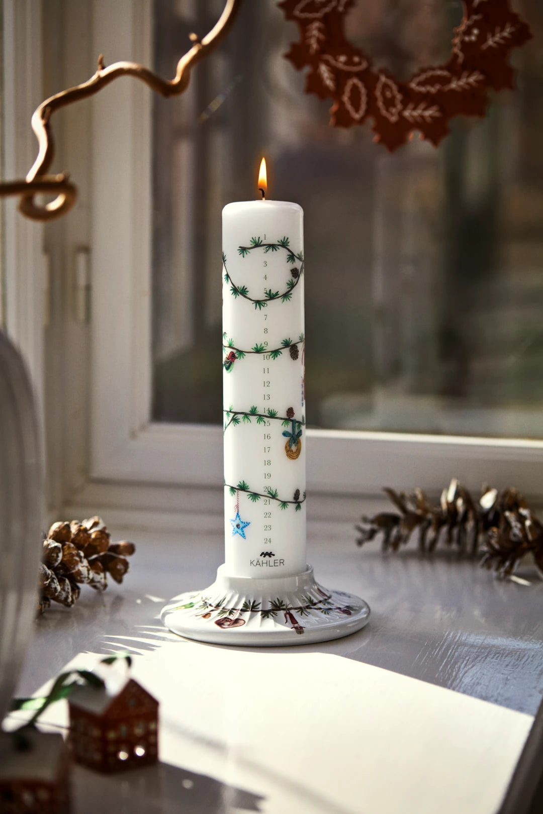 Hammershoi Christmas Advent Candle 2026 Dia. 5 cm / 2 in white w. deco