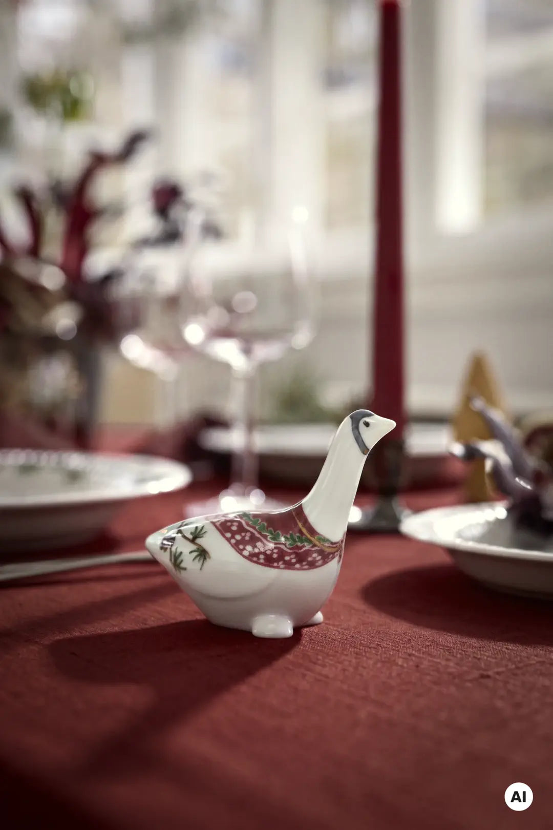 Hammershoi Christmas Goose H 8 cm / 3.1 in white w. deco
