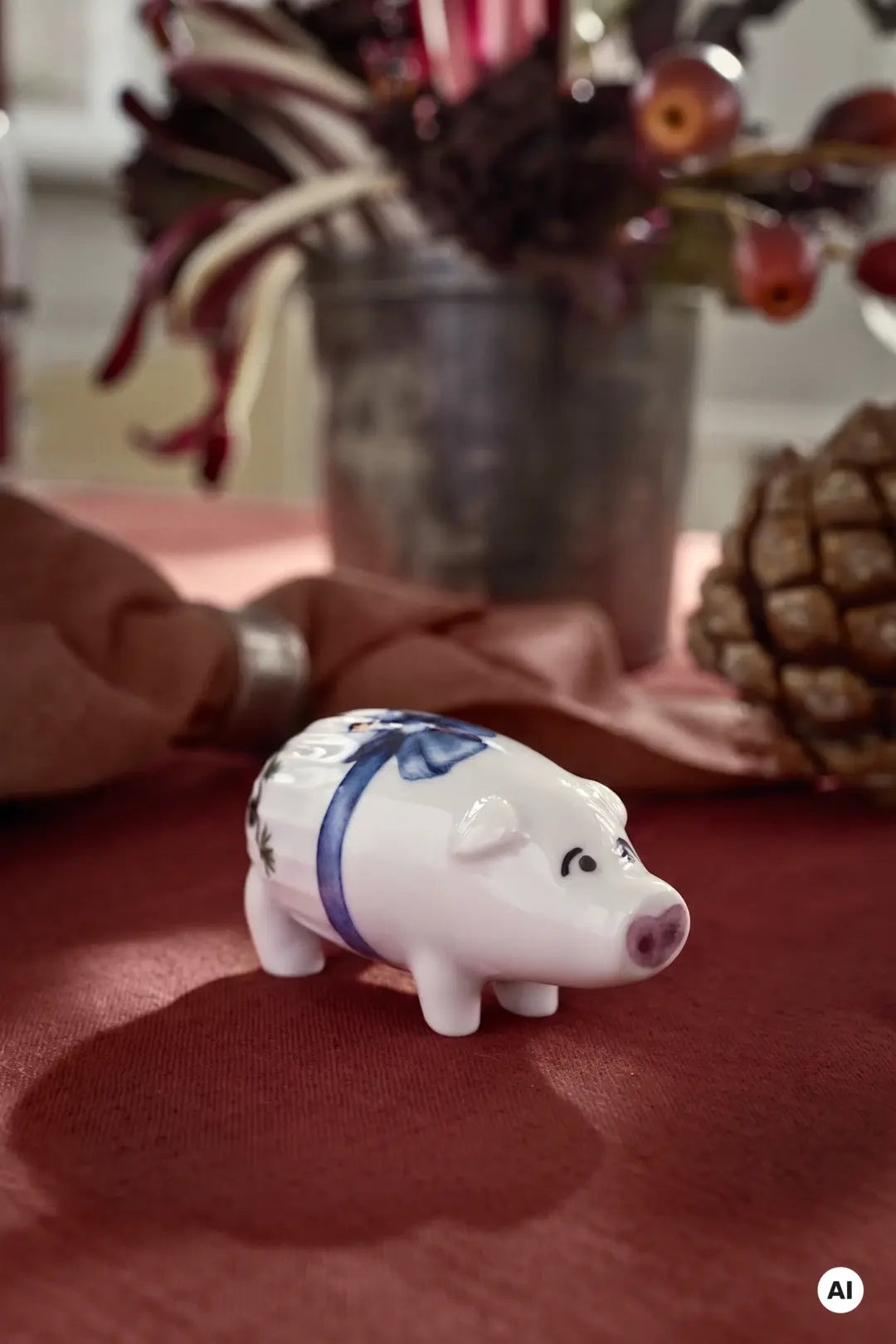 Hammershoi Christmas Pig white H4.5 cm  w. deco