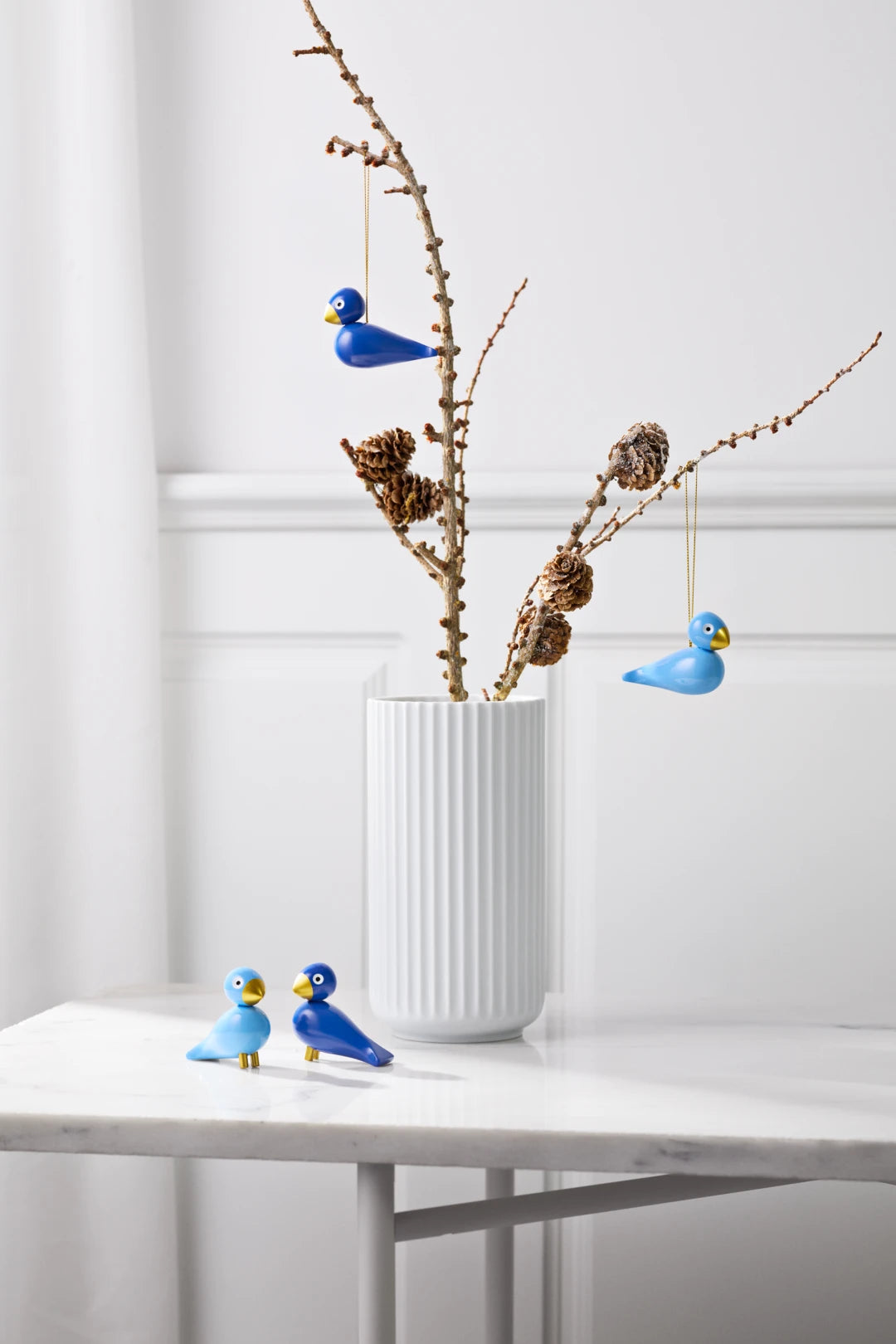 Christmas birds H5 cm / 2 in blue/light blue 2 pcs.