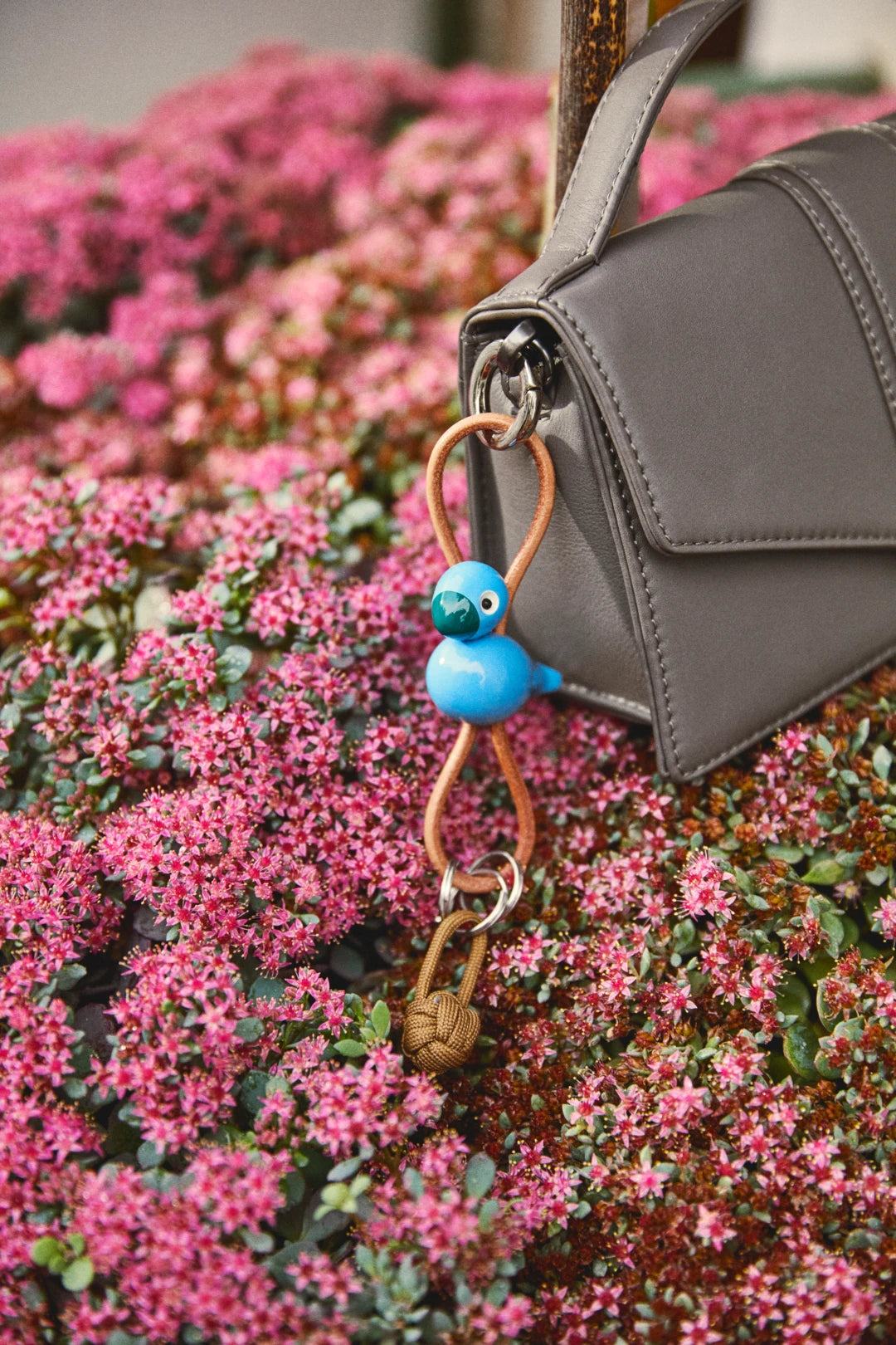 Kay Bojesen Bird silver Keychain with Natural Leather, blue