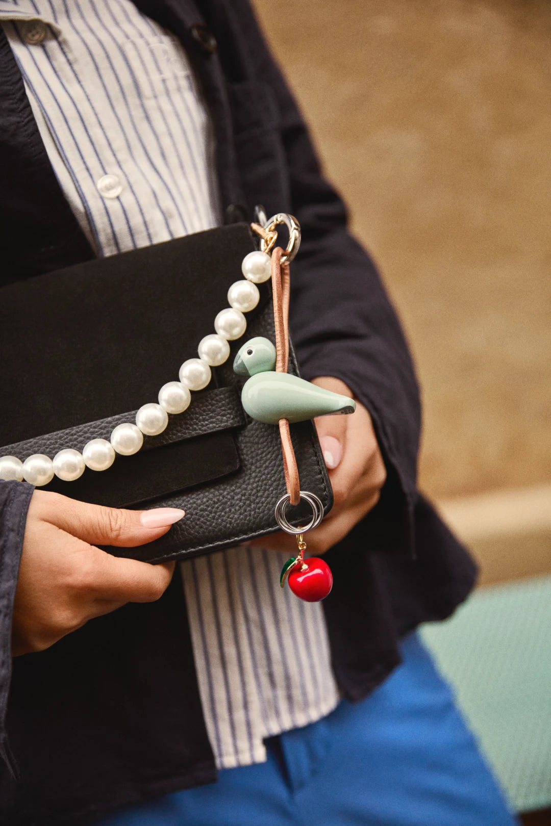 Kay Bojesen Bird silver Keychain with Natural Leather, green