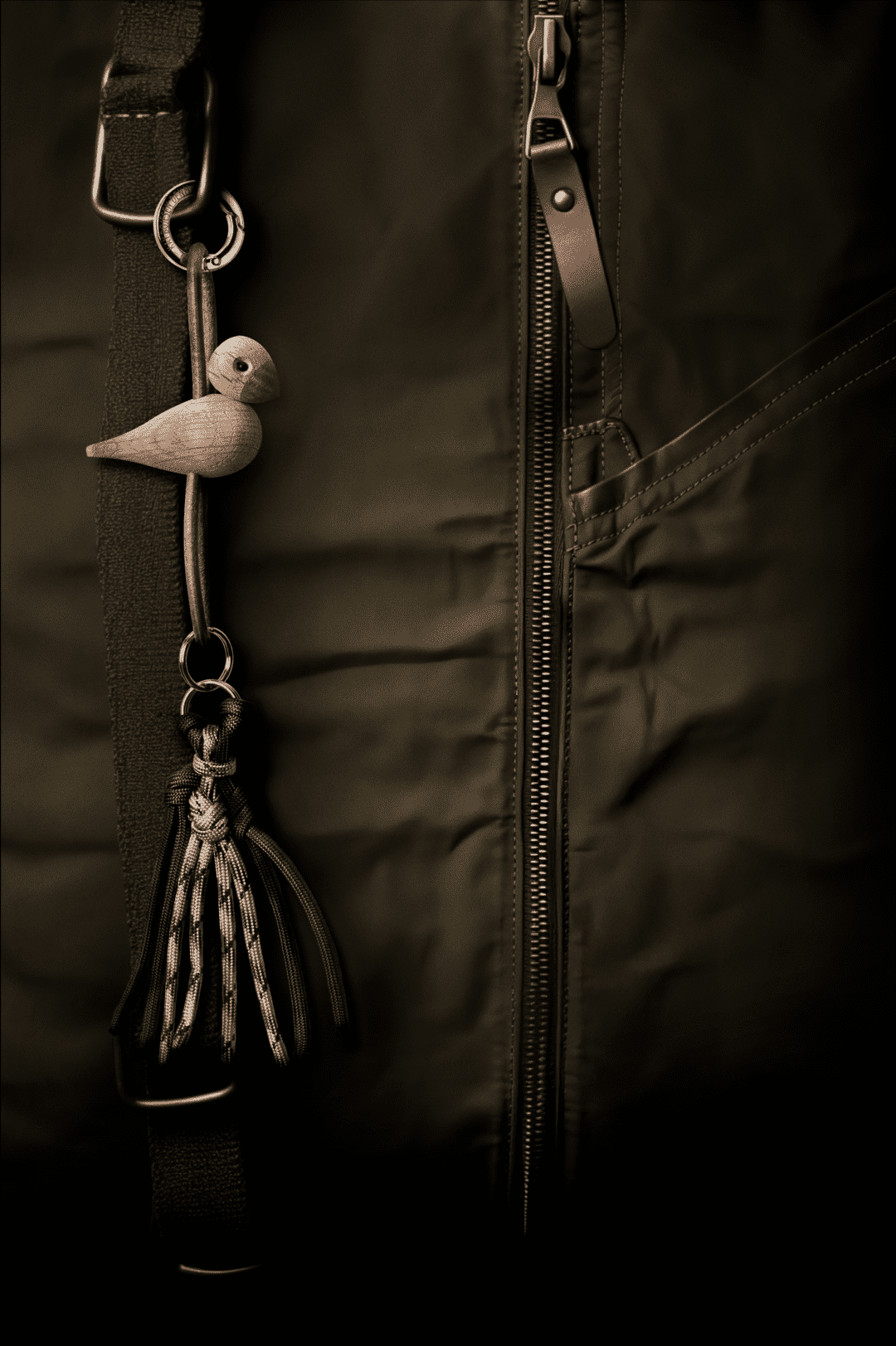 Kay Bojesen Bird Keychain, Gold/Natural Leather