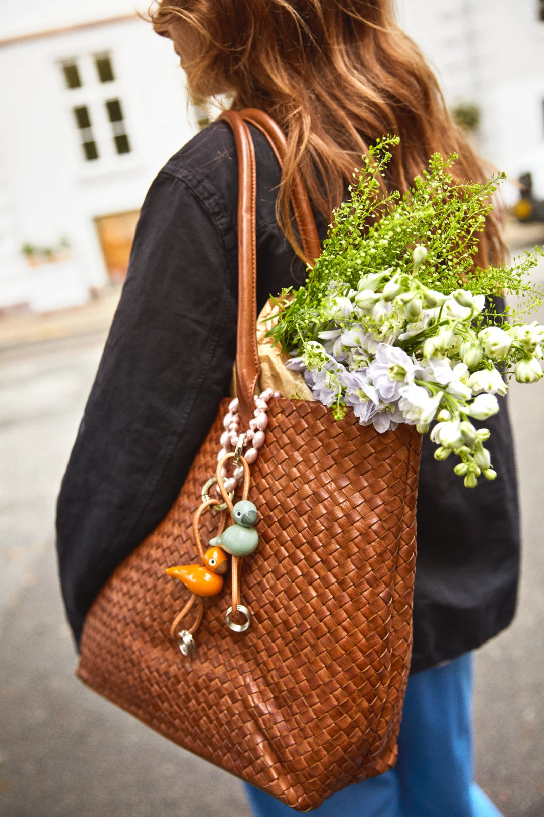 Kay Bojesen Bird silver Keychain with Natural Leather, orange