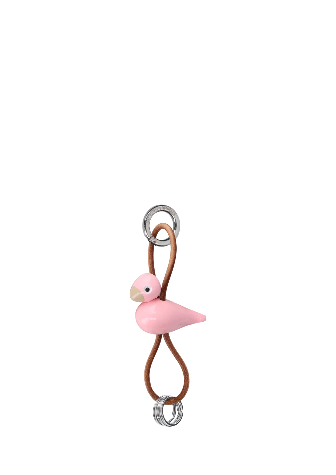 Kay Bojesen Bird silver Keychain with Natural Leather, pink