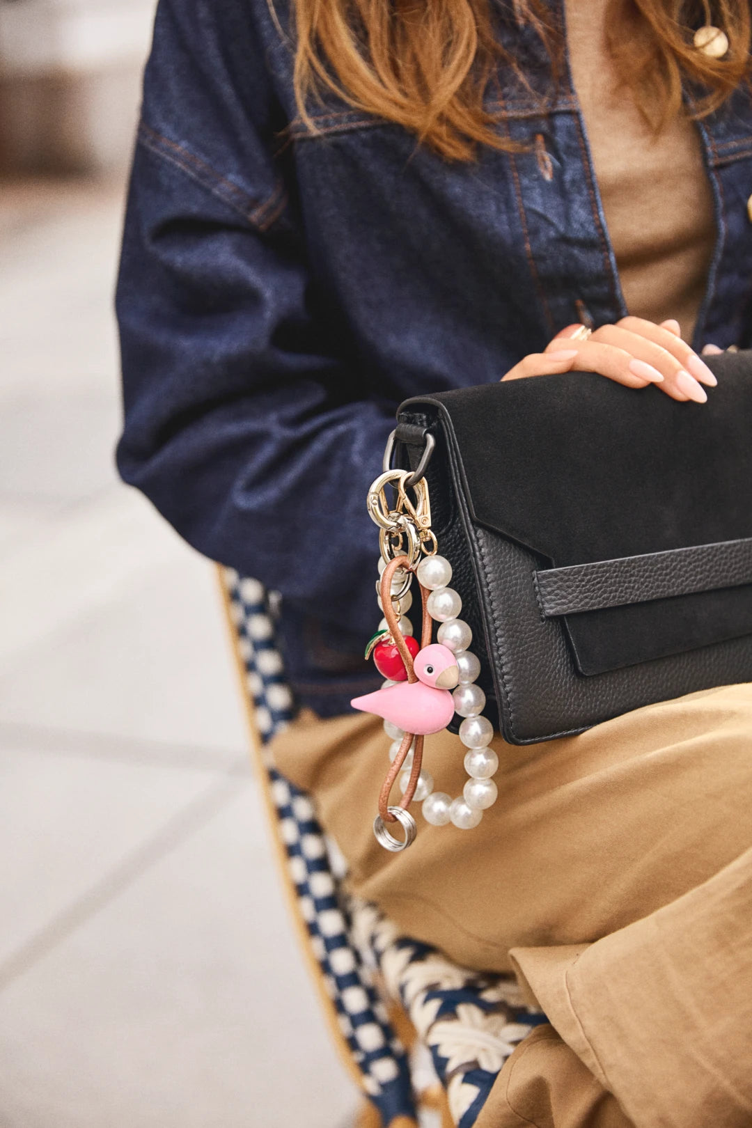 Kay Bojesen Bird silver Keychain with Natural Leather, pink