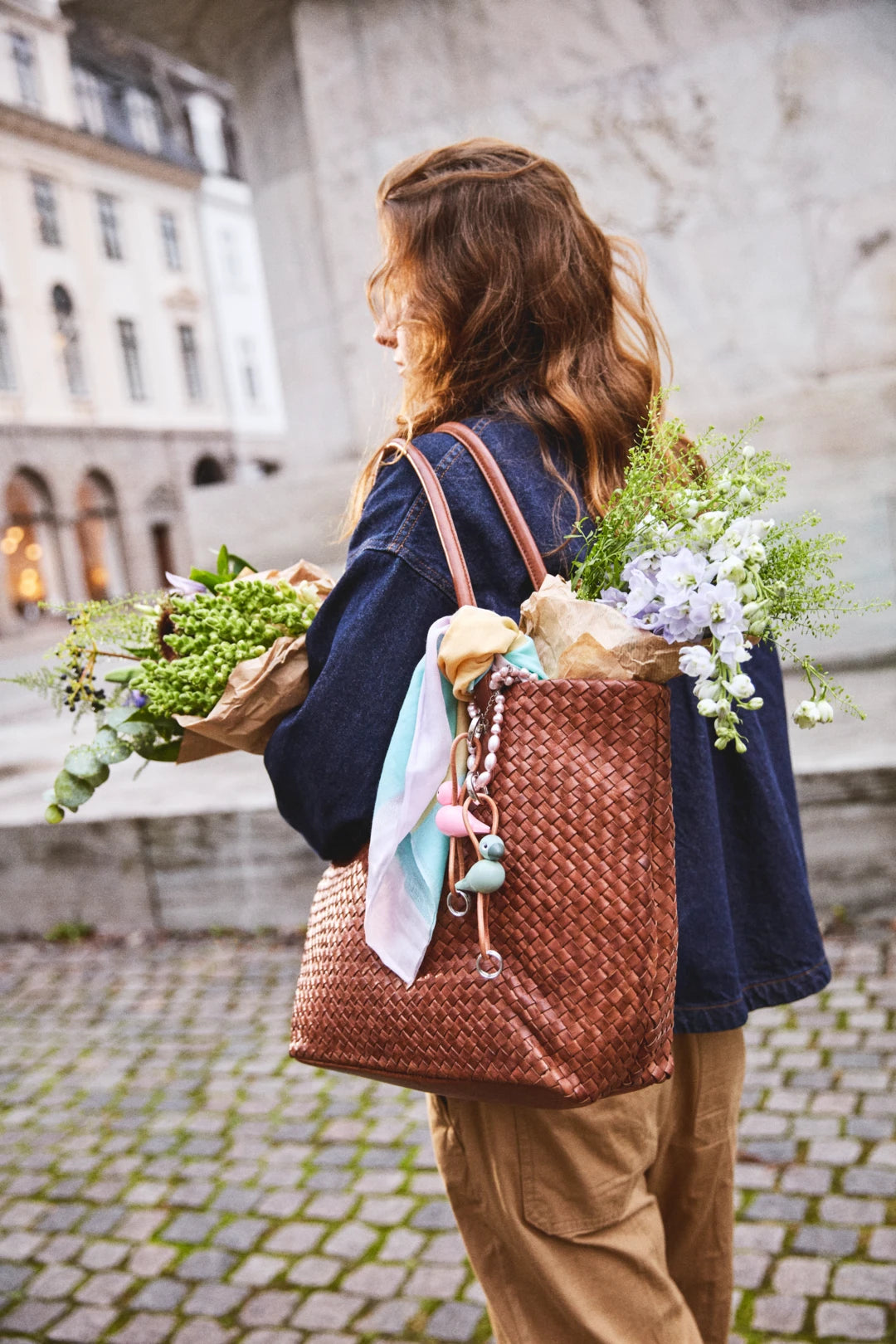 Kay Bojesen Bird silver Keychain with Natural Leather, pink