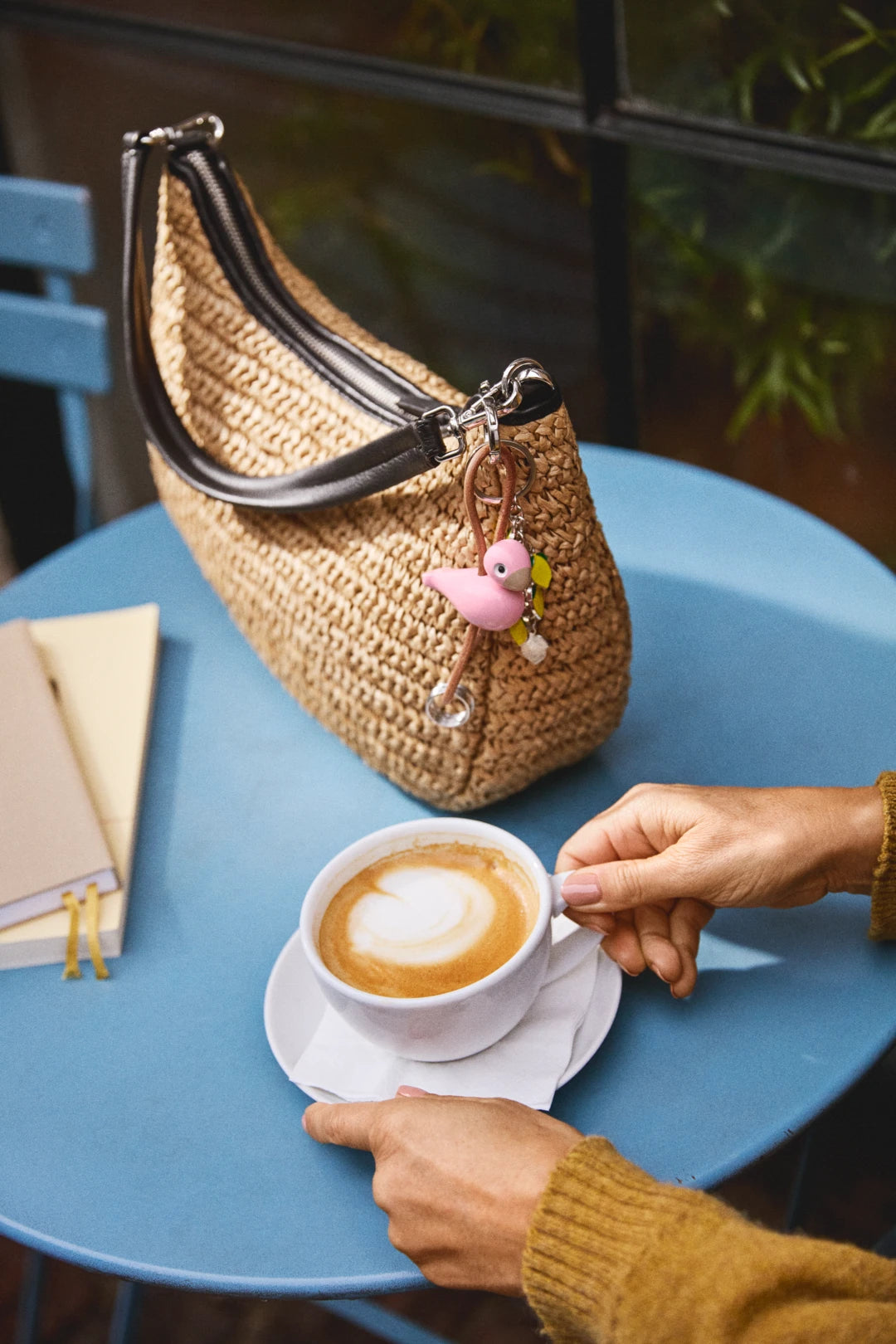 Kay Bojesen Bird silver Keychain with Natural Leather, pink