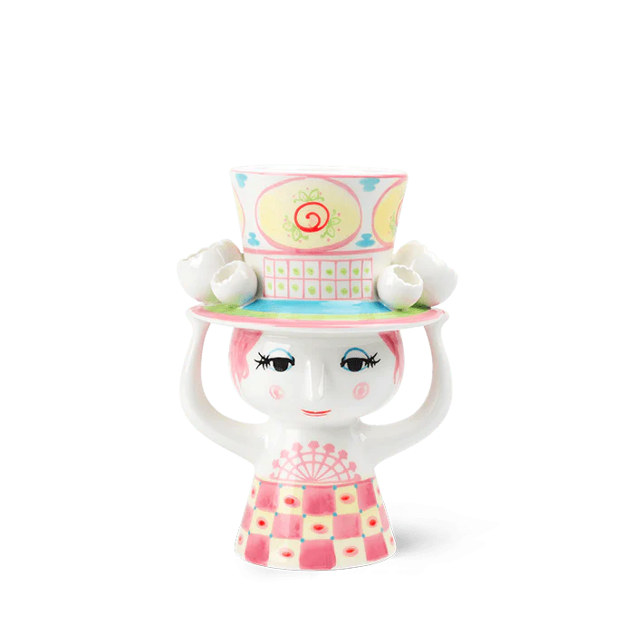 Lady with Hat Vase - H8.1" pink/yellow