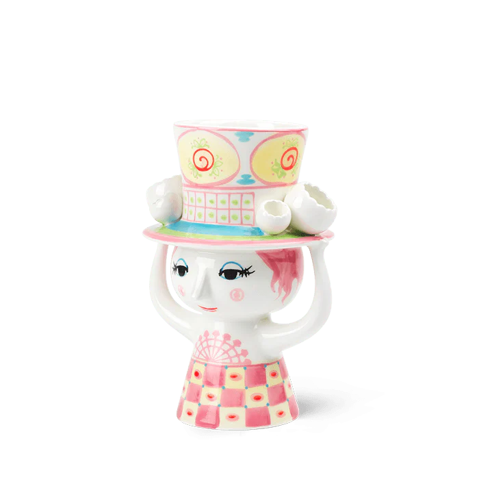 Lady with Hat Vase - H8.1" pink/yellow