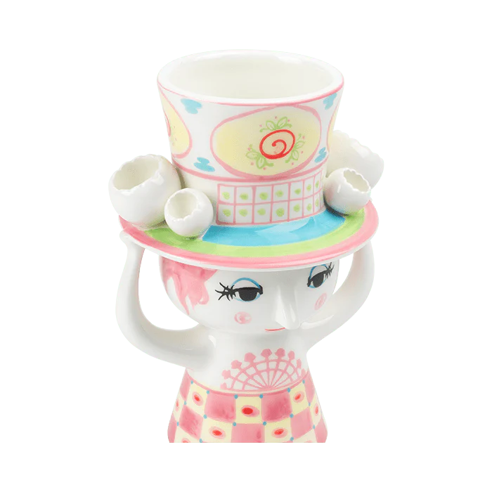 Lady with Hat Vase - H8.1" pink/yellow