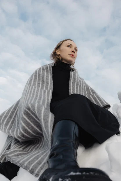 Blanket wool 130x180cm - AURORA -Grey-white