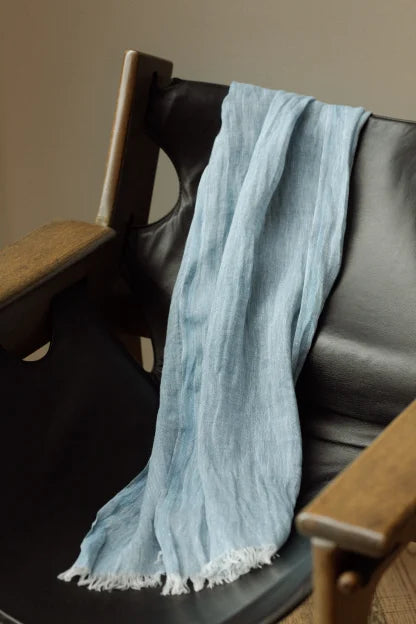 HALAUS linen scarf 35x200cm+fringes 6/rainy blue