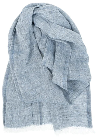 LEMPI linen scarf 35x200cm+fringes 1/melange blue