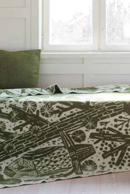 METSIKKÖ blanket 130x180cm 6/olive-white