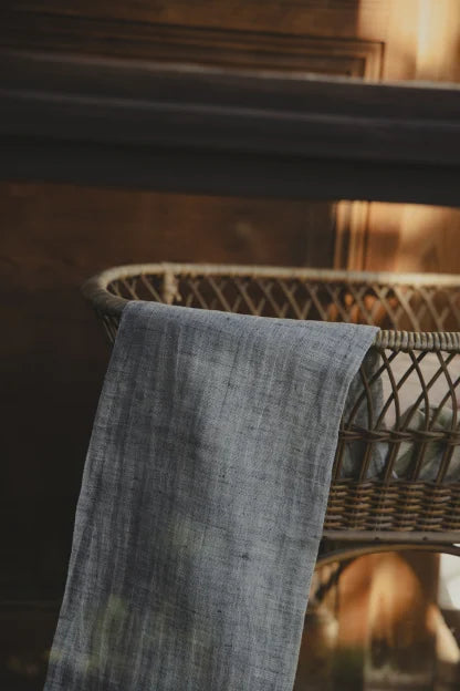 LEMPI linen scarf 35x200cm+fringes 1/melange blue