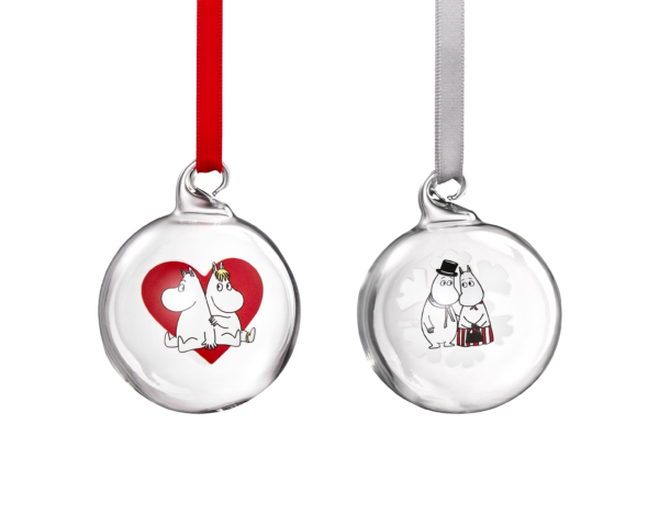 Moomin glass bauble  Heart/Snowflake 5cm 2pc